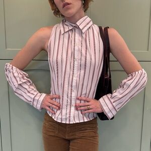 Upcycled Striped pink button up